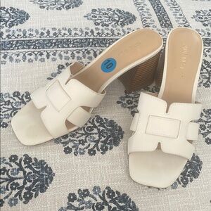 Women's Nine West Creme Griselda Block Heel Slip-on Dress Sandals